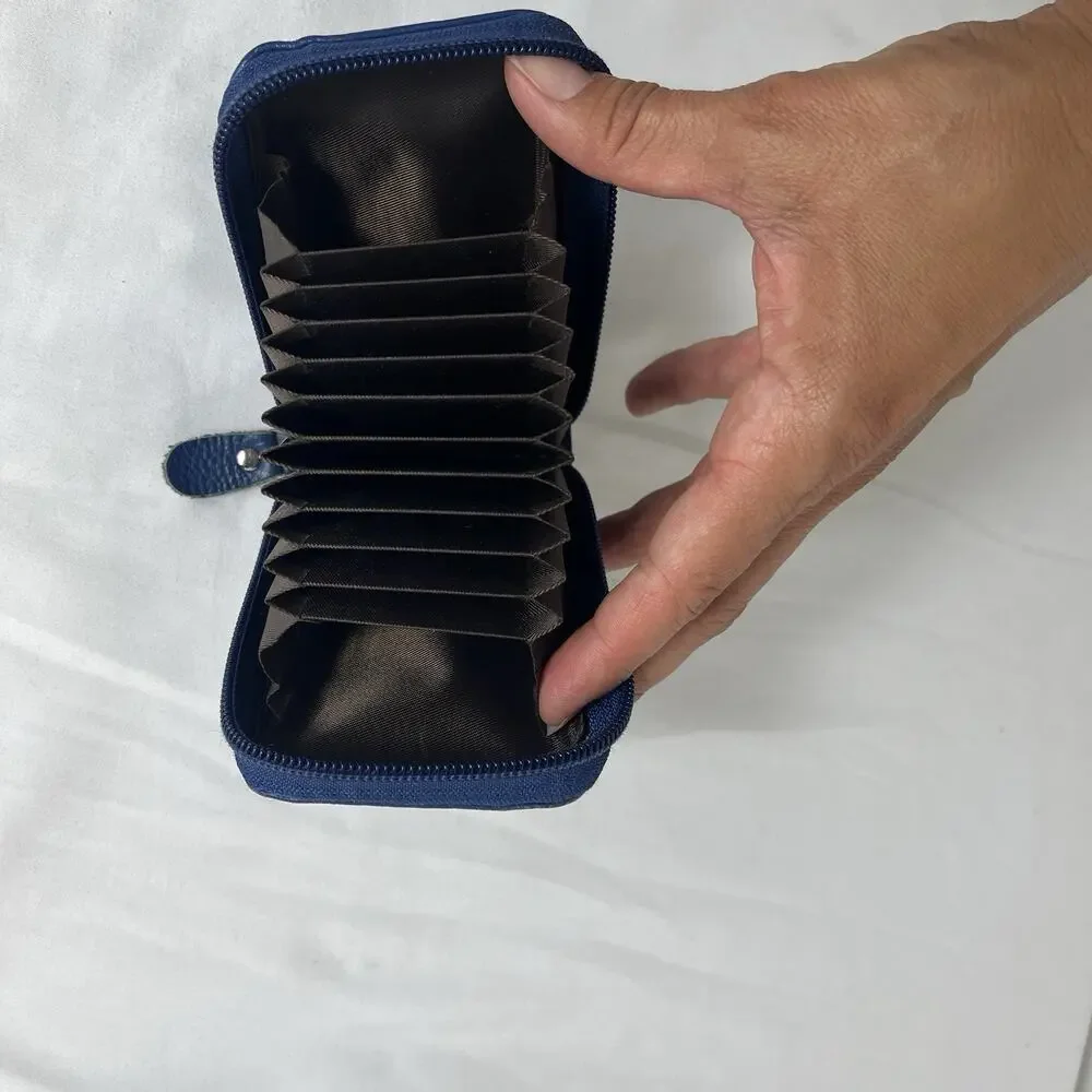 Credit Card Id Wallet Organizer Holder Genuine Leather Zip closure